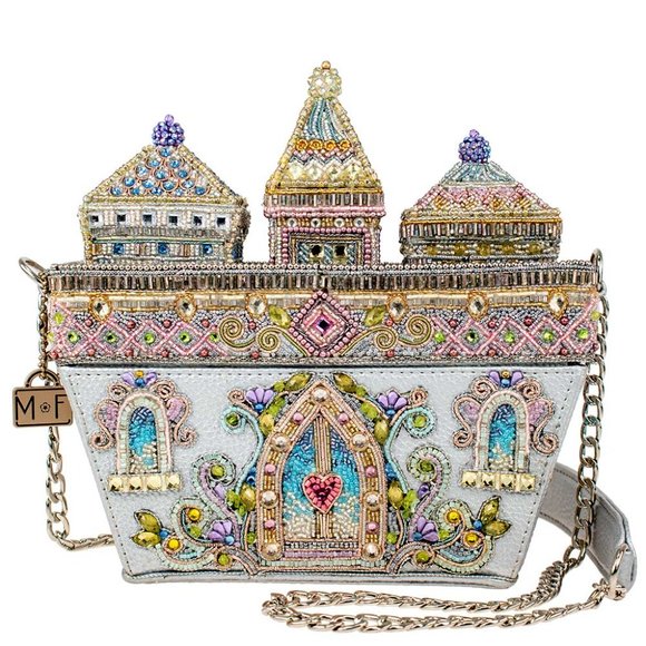 Mary Frances Castles in The Air Handbag Silver Beaded Leather Gold Bag Purse NEW